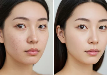 Papier peint photo intissé 若い女性のスキンケアによる肌質改善のビフォーアフター