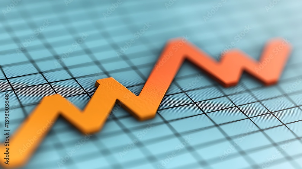 Poster orange trend line on grid background shows dynamic progression and fluctuations in abstract represen