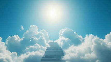 Celestial staircase rising into a portal in the sky, magical fantasy style 