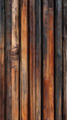Close-up of vertical brown wood planks, showing varied textures and shades, suggesting rustic and aged appearance, ideal for background or design element