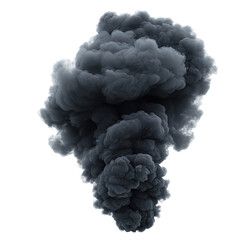 Thick black smoke column rising upward, isolated on transparent cutout background