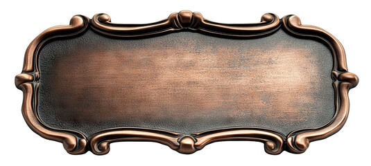 Vintage bronze nameplate with decorative frame, isolated on transparent cutout background
