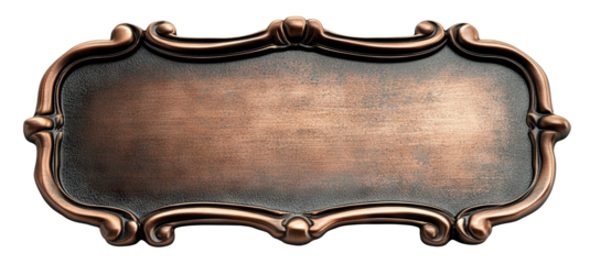 Vintage bronze nameplate with decorative frame, isolated on transparent cutout background