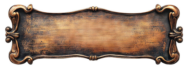 Vintage bronze nameplate with decorative frame, isolated on transparent cutout background