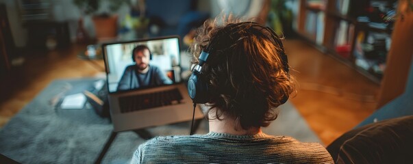 A person having a video call with headset