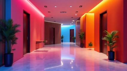 Minimalist corridor in the style of neon