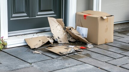 Smashed parcel at front door, portraying bad delivery experience.