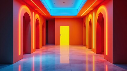 Minimalist corridor in the style of neon
