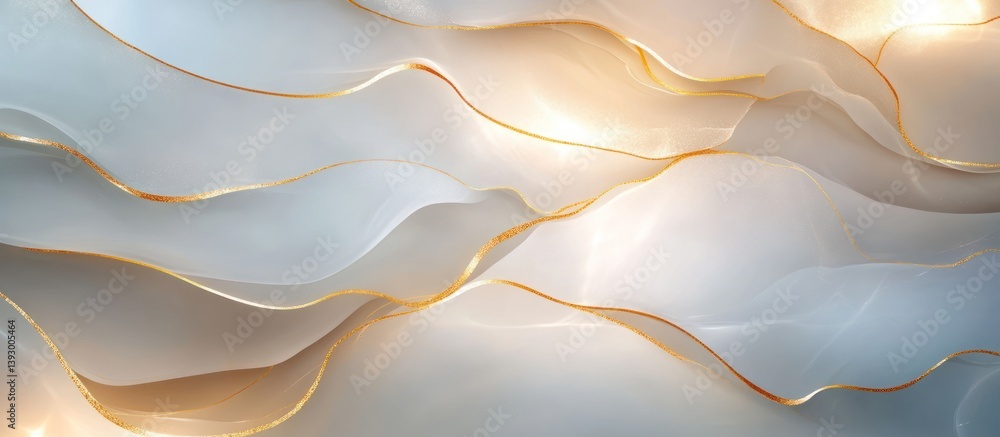 Poster elegant waves of white and gold creating a fluid, ethereal abstract background