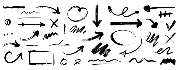Hand-Drawn Brushstroke Arrow and Symbol Set