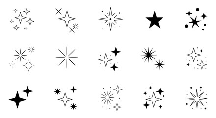 Hand-Drawn Star and Sparkle Line Art Set