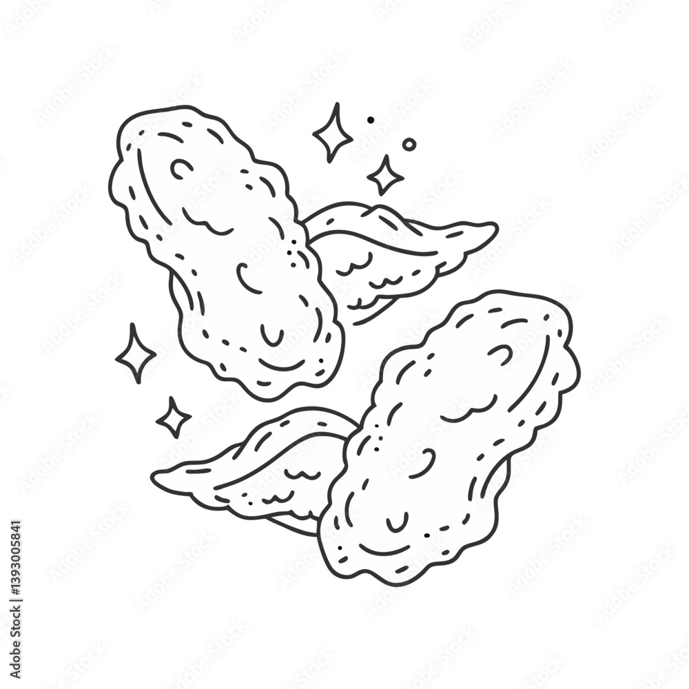 Poster fried chicken wings vector with sparkles in dynamic black and white line art style