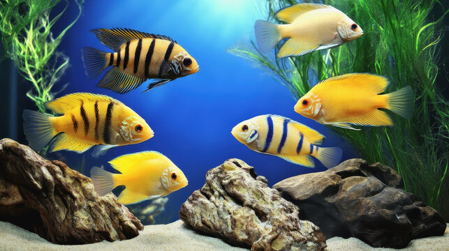 Group of colorful fish swimming together in a spacious tank offering tips for aquarium hobbyists on best practices