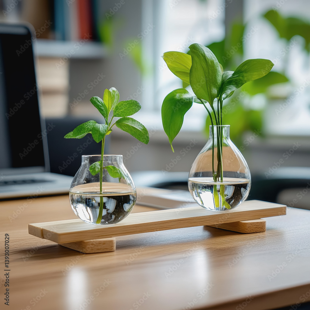 Poster elegant arrangement of two plants in a vase creating a harmonious and balanced aquatic ecosystem dis
