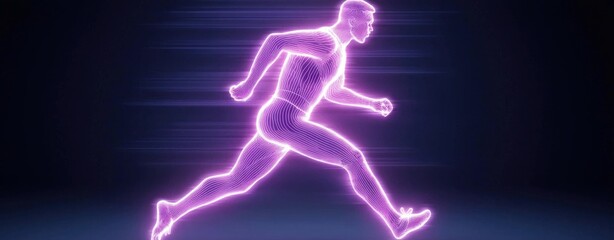 Fototapeta premium Running Man Motion Graphic in Neon Style on Dark Background