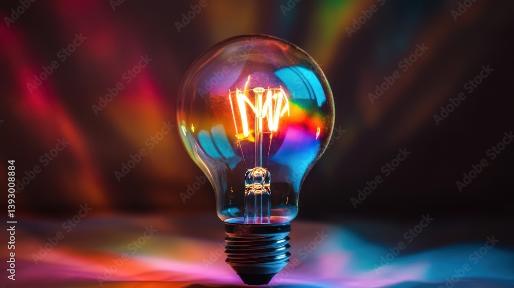 Poster radiant spectrum: conceptual lightbulb amidst a vibrant spectrum light display