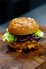 hamburger on a wooden background
