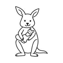 A vector illustration of a happy kangaroo holding a baby kangaroo in its pouch. The kangaroo has thick, black outlines and is drawn in a simple, but engaging style.