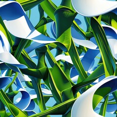 Abstract Shapes Pattern. Green Blue White Lines Background. Colorful Design