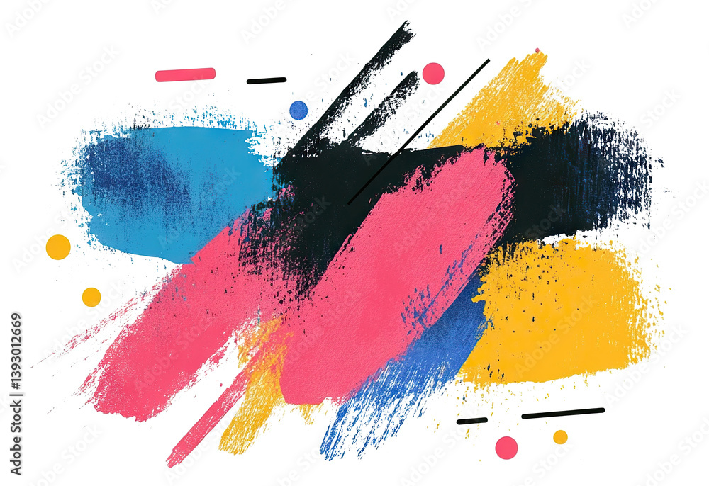 Poster vibrant abstract paint strokes, isolated on transparent cutout background