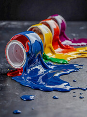 Colorful splash of paint in a creative art studio, close-up.