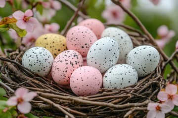 Fototapeta premium Colorful Easter Eggs Nestled in a Beautiful Spring Blossom