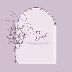 Save the date spring Flowers Line Drawing. Black and white Floral Frames. Wedding invitation flowers