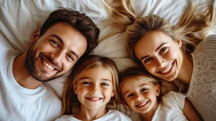 Obraz premium Joyful Family Portrait with Smiling Faces in Soft Lighting