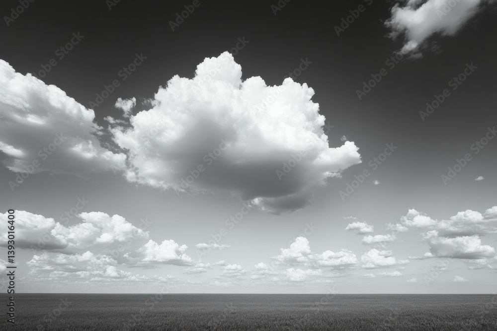 Poster dramatic black and white clouds hover over an empty horizon in a minimalist sky landscape during a t