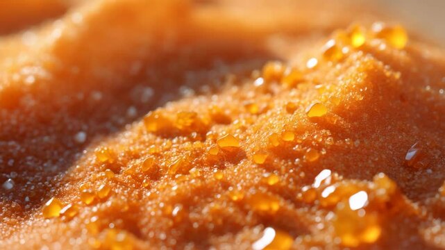 Amber surface. Stunning backdrop in orange-yellow shades. Shiny lacquered amber. Close-up footage of a solar gemstone. Natural mineralized resin. Background for jewelry promotion.