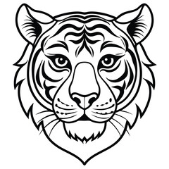 Tiger Head Line Art Vector Illustration

