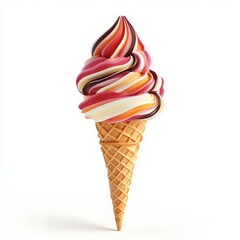 Colorful swirled soft serve ice cream cone isolated on white


