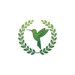 Fototapeta premium Elegant Green Hummingbird Logo with Floral Wreath