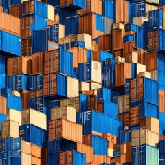 Fototapeta premium Seamless pattern of containers background. Blue and orange cargo containers create repetitive tiled design. Shipping container pattern for background.