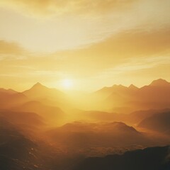 image of a golden sunrise casting a warm glow over a misty valley isolated on a plain background soft golden light illuminating a valley shrouded in morning mist with distant mountains 