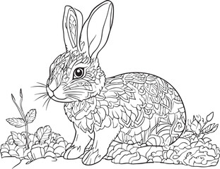 Rabbit bunny coloring book for adults vector