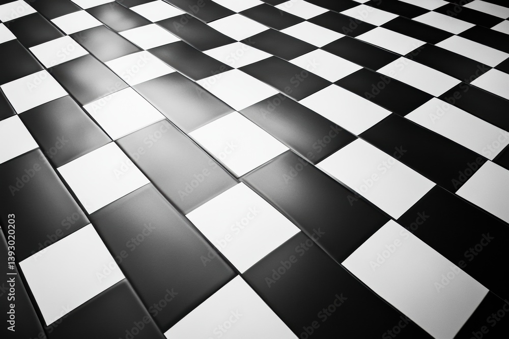 Leinwandbilder bold graphic floor featuring diagonal stripes and checkerboard pattern in black and white design, su