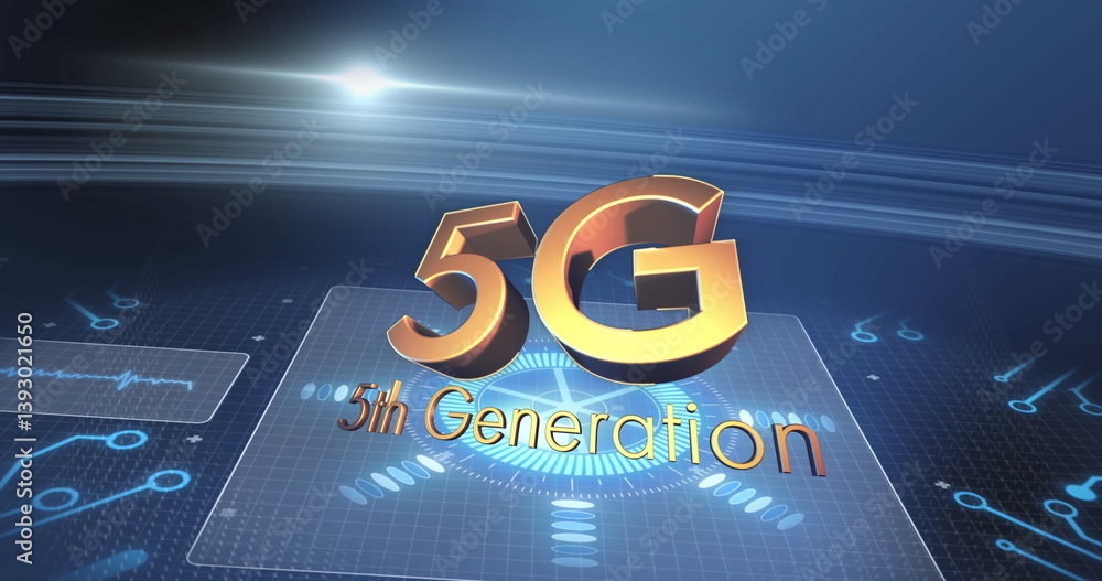 Poster image of 5g 5th generation, scope scanning and data processing over screens