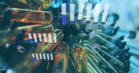 Image of statistics recording and data processing over scientific laboratory
