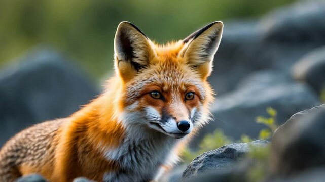 Common fox in the nature park.