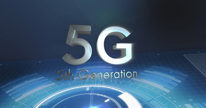 Image of 5g 5th generation text, scope scanning and data processing