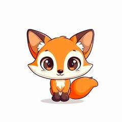 Cute cartoon fox with big eyes, orange fur, whimsical style, ideal for kids' illustrations and playful designs.