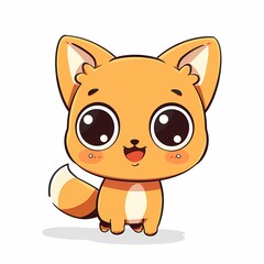 Cute cartoon fox with big eyes and playful expression, cheerful illustration on plain background, perfect for kids' themes.