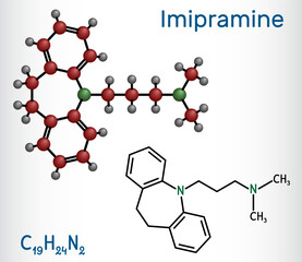 Imipramine molecule. Tricyclic antidepressant, TCA for treating depression