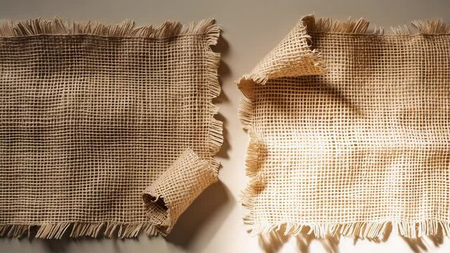 Burlap Fabric Patch Pieces, Rustic Sack Material, Isolated Torn Sections