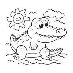 A vector illustration of a happy crocodile basking in the sun. 