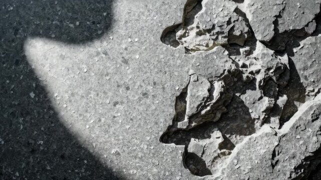 Grey granite surface applied in kitchen countertops, tables, window sills, and fences. Black and white igneous rock texture. Architectural element within a natural landscape.