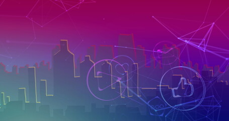 Image of digital social media icons over cityscape