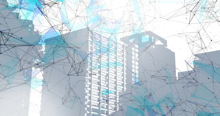 Image of network of connections over modern buildings