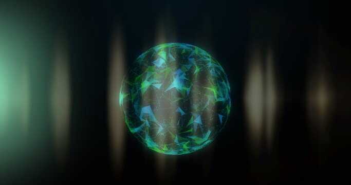 Image of globe with networks of connections over glowing light trails